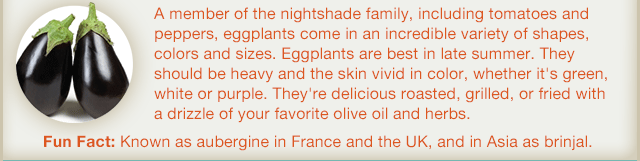 Fun Fact: Known as aubergine in France and the UK, and in Asia as brinjal.